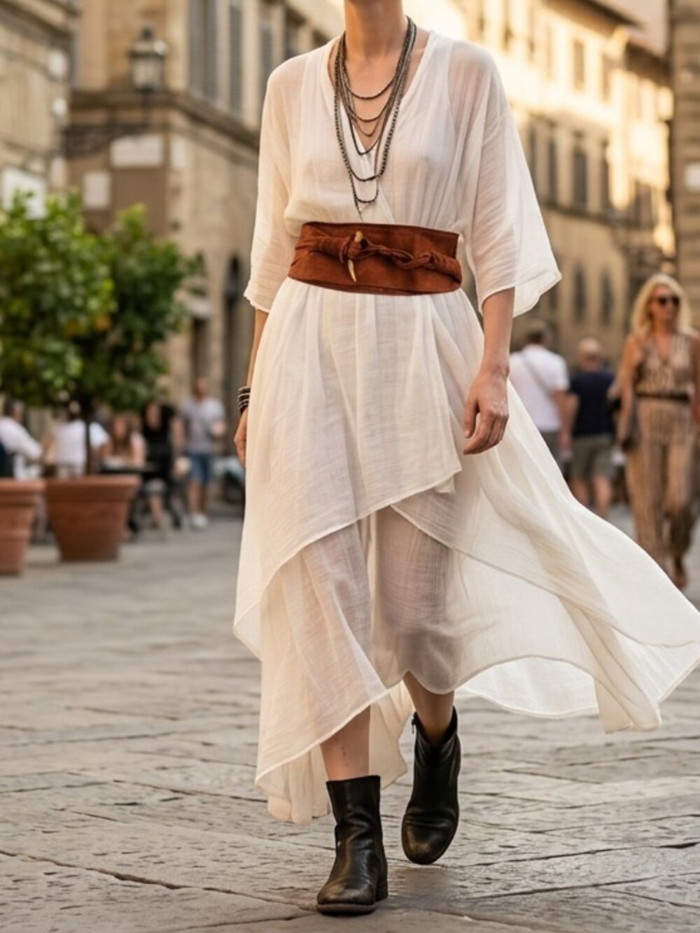 Beautiful, Unique Artisan Chic Boho Cognac Suede Obi Belt M - Picture 7 of 15